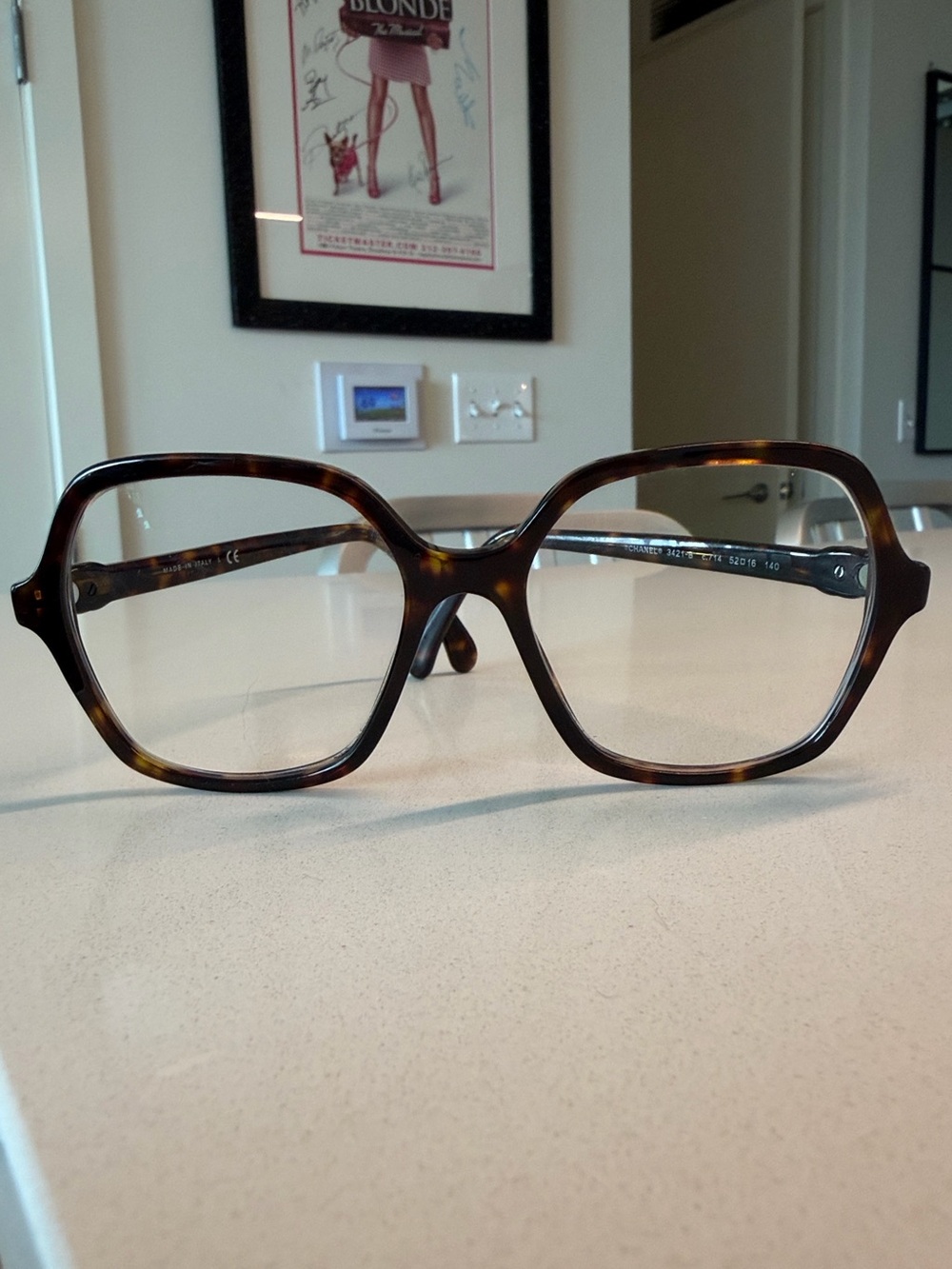 CHANEL 3421-B Havana Tortoiseshell Crystal CC Square Large Eyeglasses / Glasses